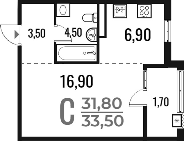 Планировка 33.5 м²