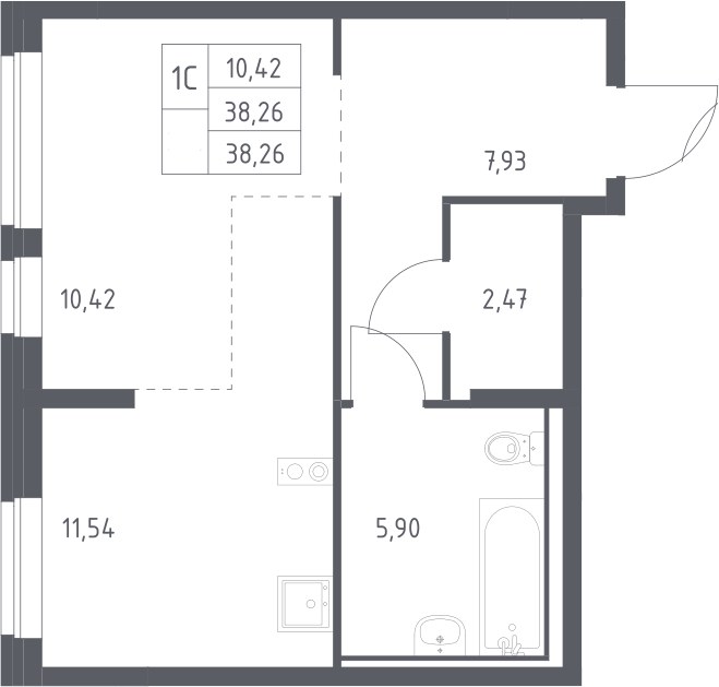 Планировка 38.26 м²