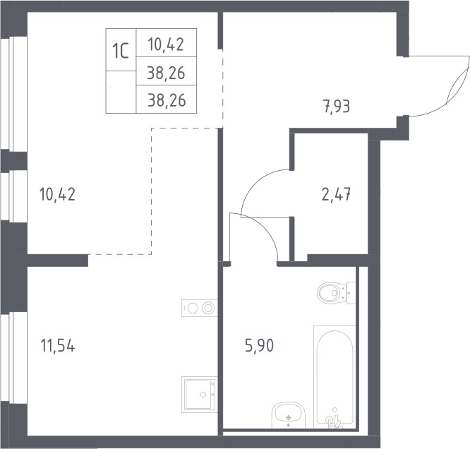 Планировка 38.26 м²
