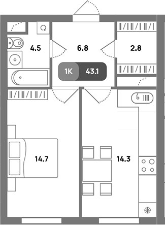 Планировка 43.1 м²