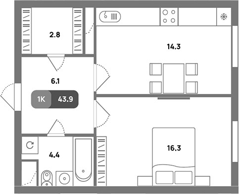 Планировка 43.9 м²
