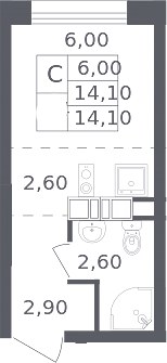 Планировка 14.1 м²