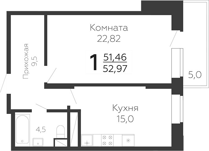 Планировка 54.11 м²