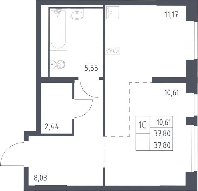 Планировка 37.8 м²