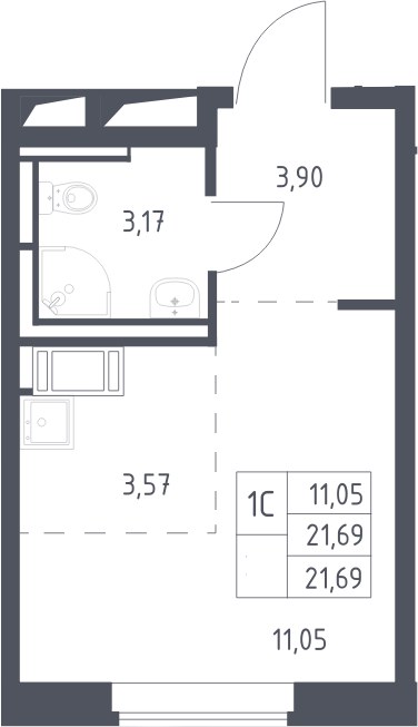 Планировка 21.69 м²