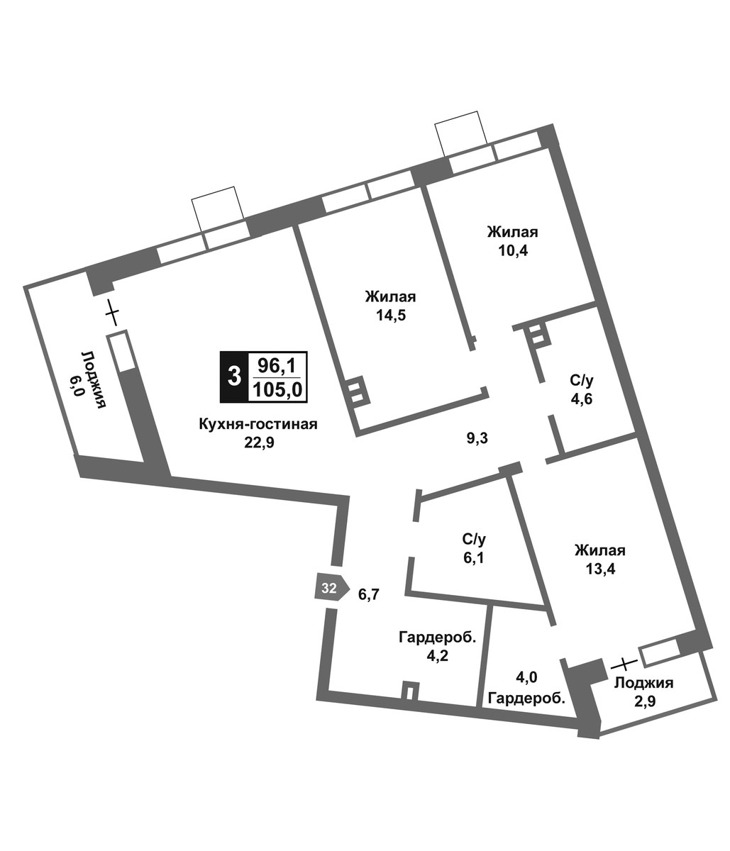 Планировка 96.1 м²