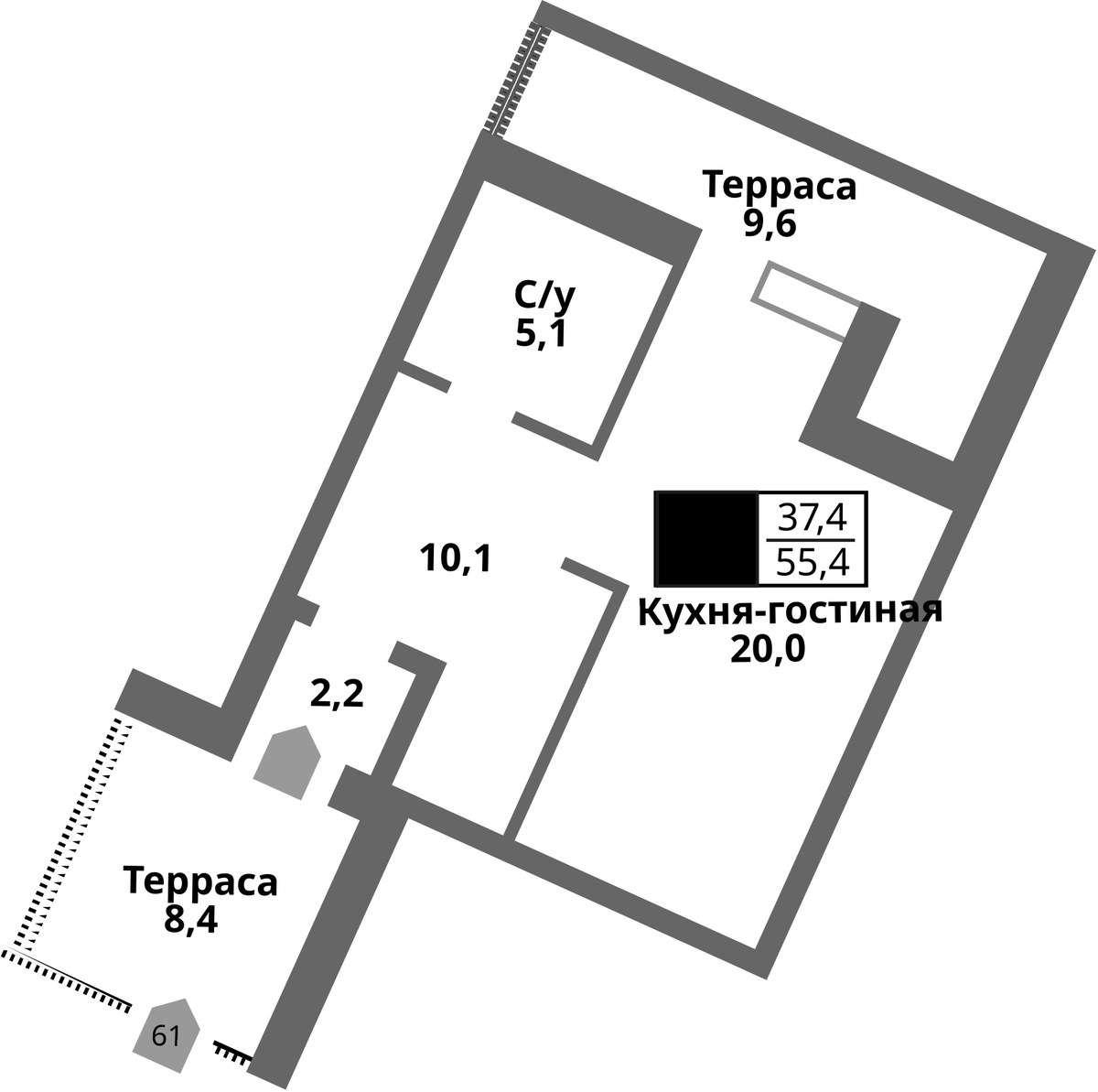 Планировка 55.4 м²