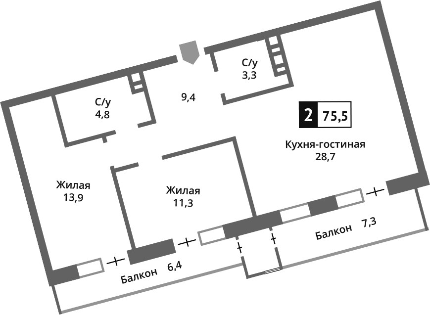 Планировка 71.5 м²