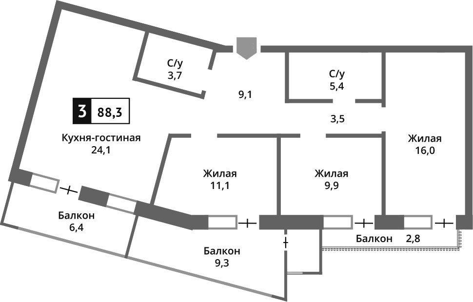 Планировка 82.7 м²
