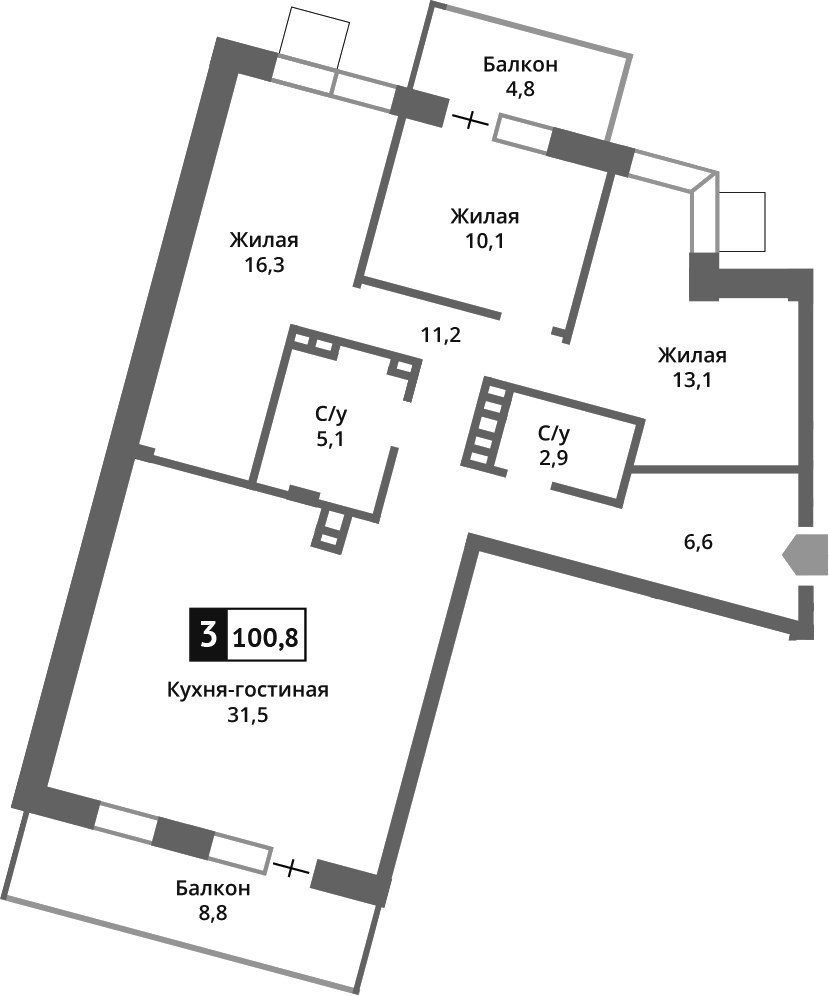 Планировка 96.7 м²