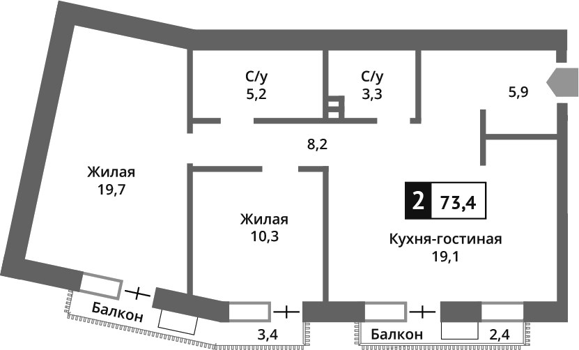 Планировка 71.5 м²