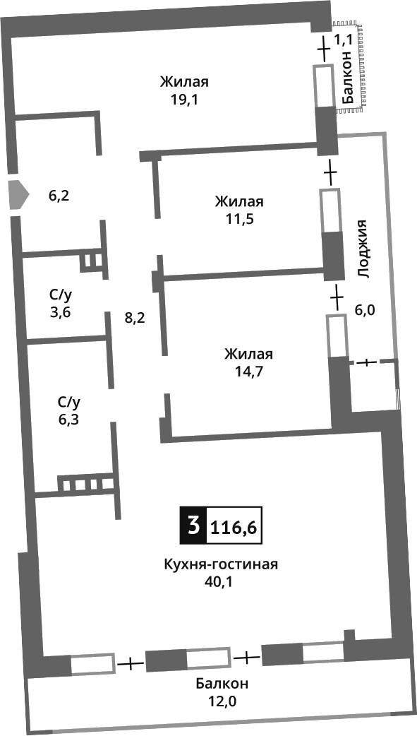 Планировка 109.9 м²