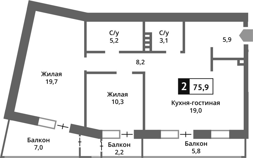 Планировка 71.5 м²