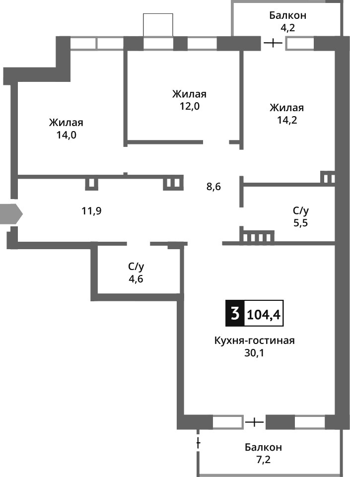 Планировка 100.7 м²