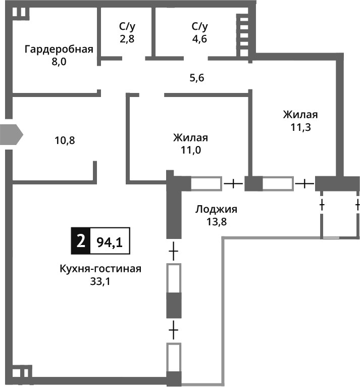 Планировка 86.9 м²