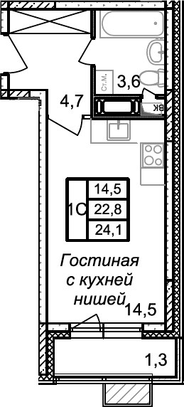 Планировка 24.1 м²