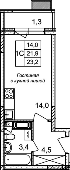 Планировка 23.2 м²