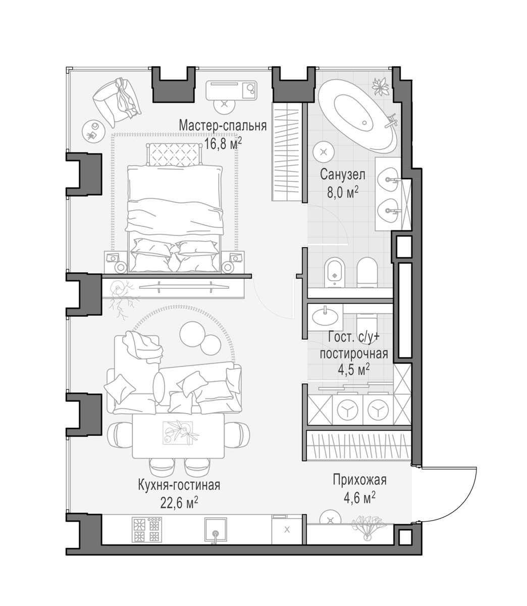 Планировка 56.9 м²