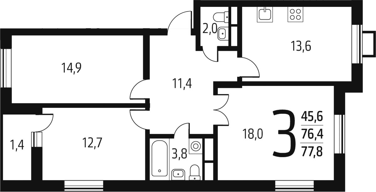 Планировка 77.8 м²