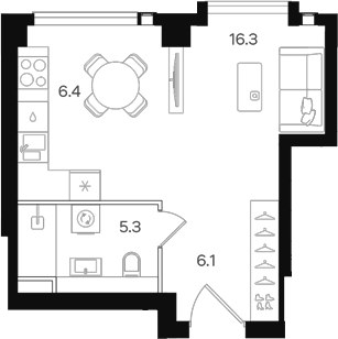 Планировка 34.1 м²