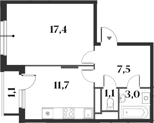 Планировка 41.8 м²
