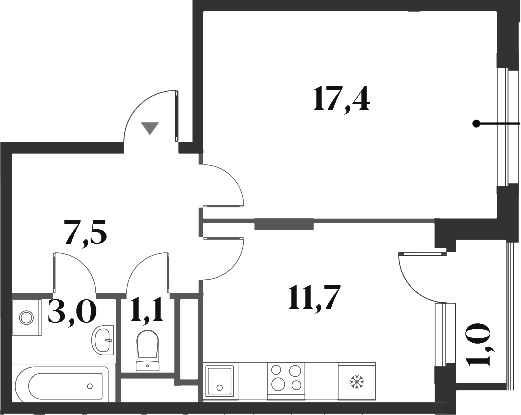 Планировка 41.7 м²