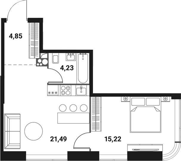 Планировка 45.7 м²