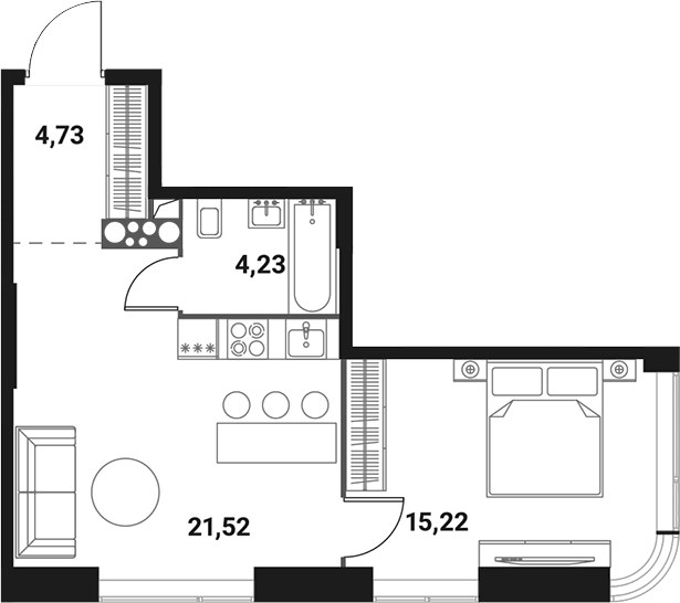 Планировка 45.7 м²