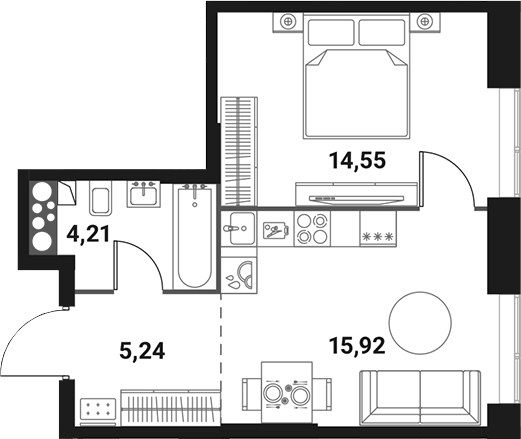 Планировка 39.92 м²