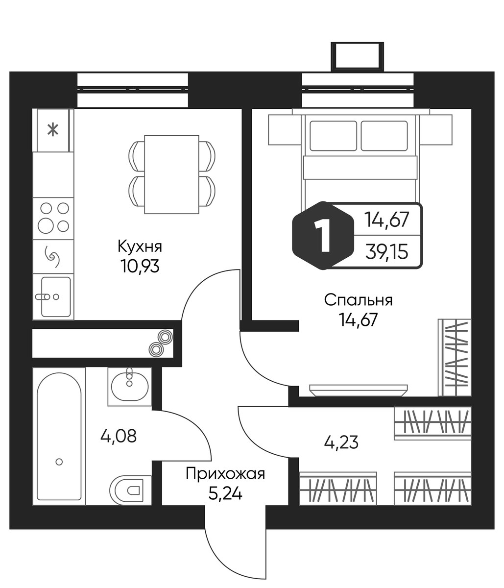 Планировка 39.15 м²
