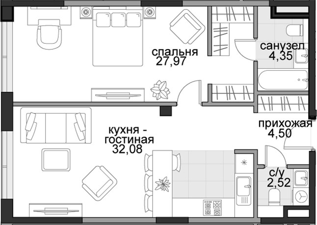 Планировка 71.42 м²