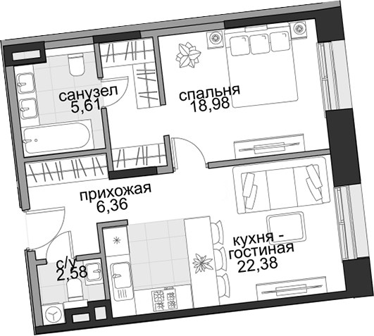 Планировка 57.06 м²
