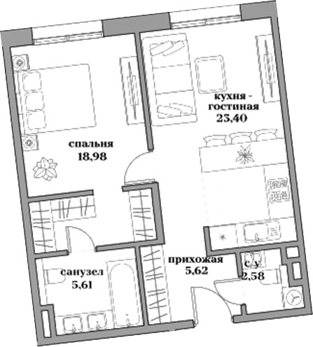 Планировка 56.19 м²