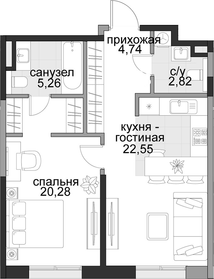 Планировка 55.65 м²
