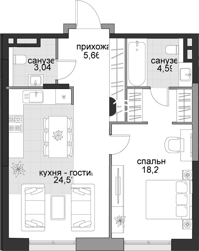 Планировка 56.04 м²