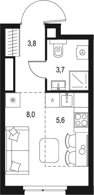 Планировка 21.1 м²