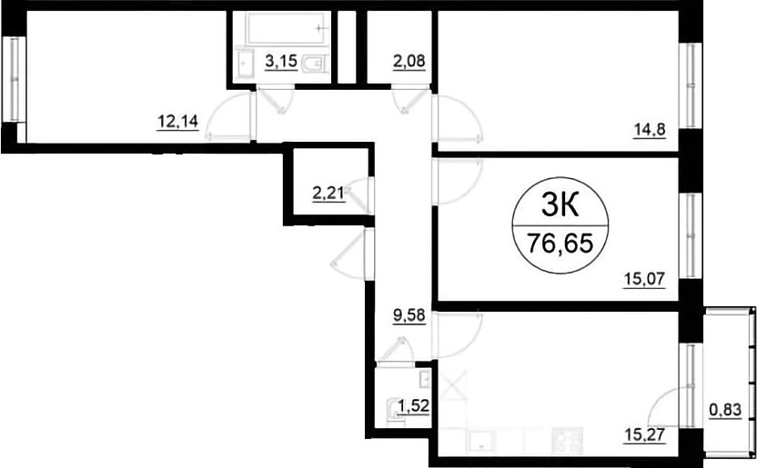 Планировка 76.65 м²
