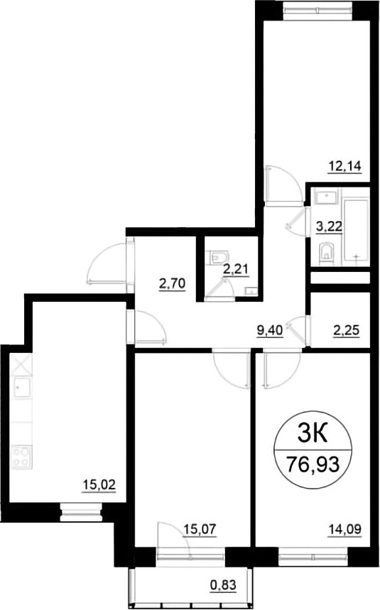 Планировка 76.93 м²
