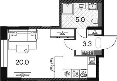 Планировка 28.3 м²