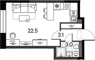 Планировка 28.6 м²