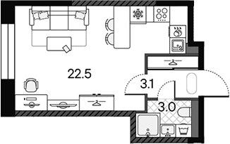 Планировка 28.6 м²