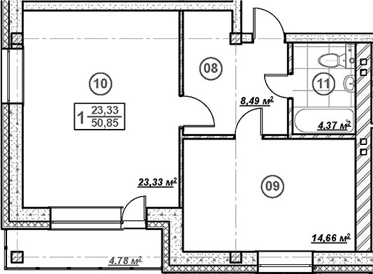 Планировка 53.24 м²
