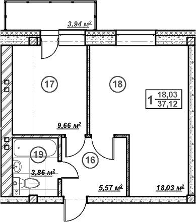 Планировка 38.14 м²
