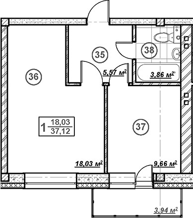 Планировка 38.3 м²