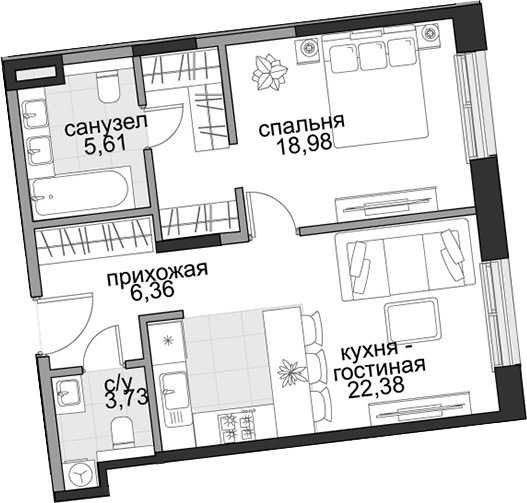 Планировка 57.06 м²