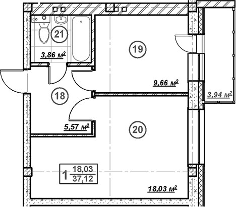Планировка 38.3 м²