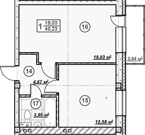 Планировка 41.41 м²