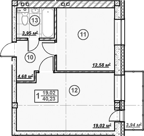 Планировка 41.41 м²