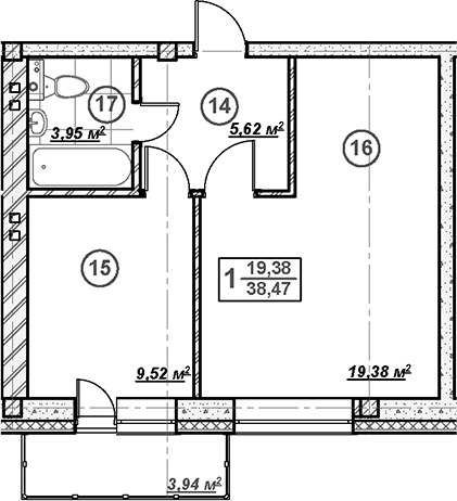 Планировка 39.65 м²
