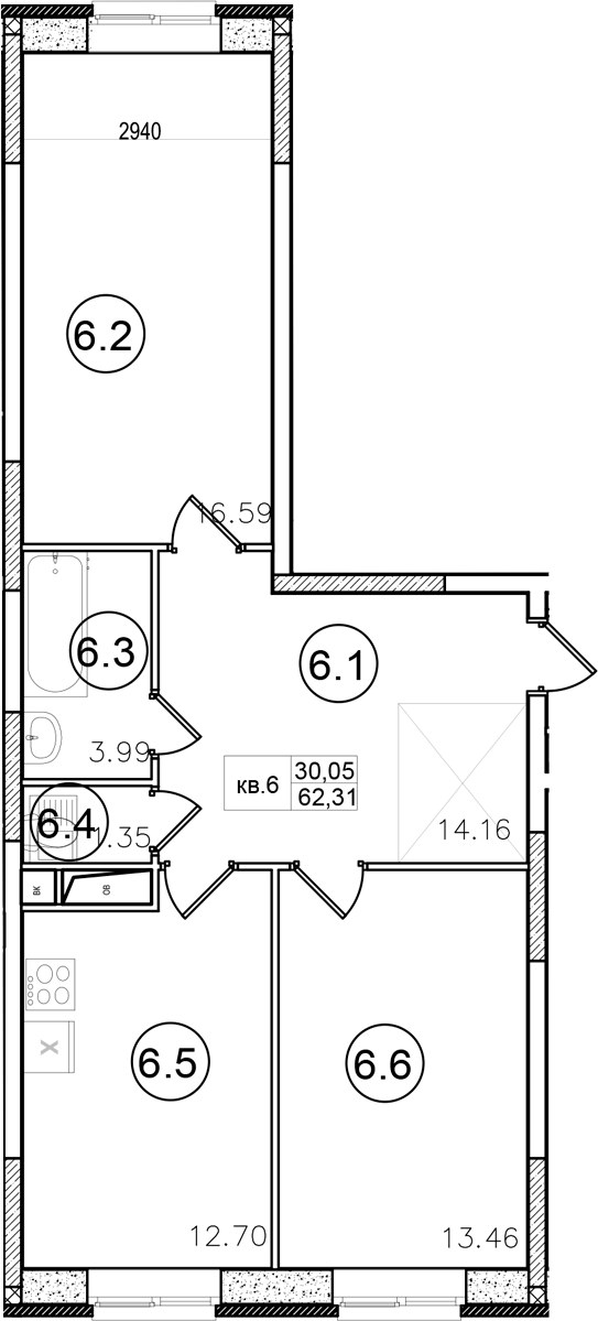 Планировка 62.31 м²